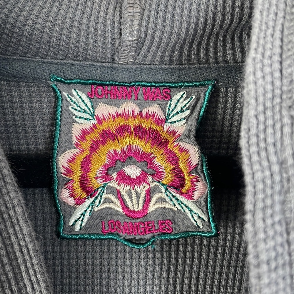 Johnny Was Charcoal Floral Embroidered Hoodie Blouse - Picture 5 of 7